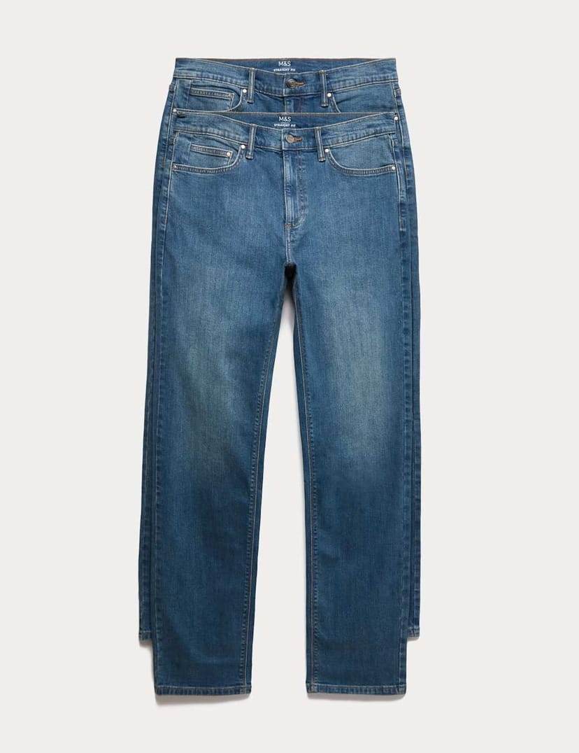 Marks & Spencer M&S 2 Pack Straight Fit Stretch Jeans Blue Denim - 1