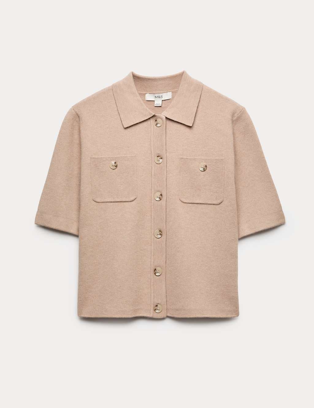 Marks & Spencer M&S Collared Button Detail Cropped Cardigan Cappuccino