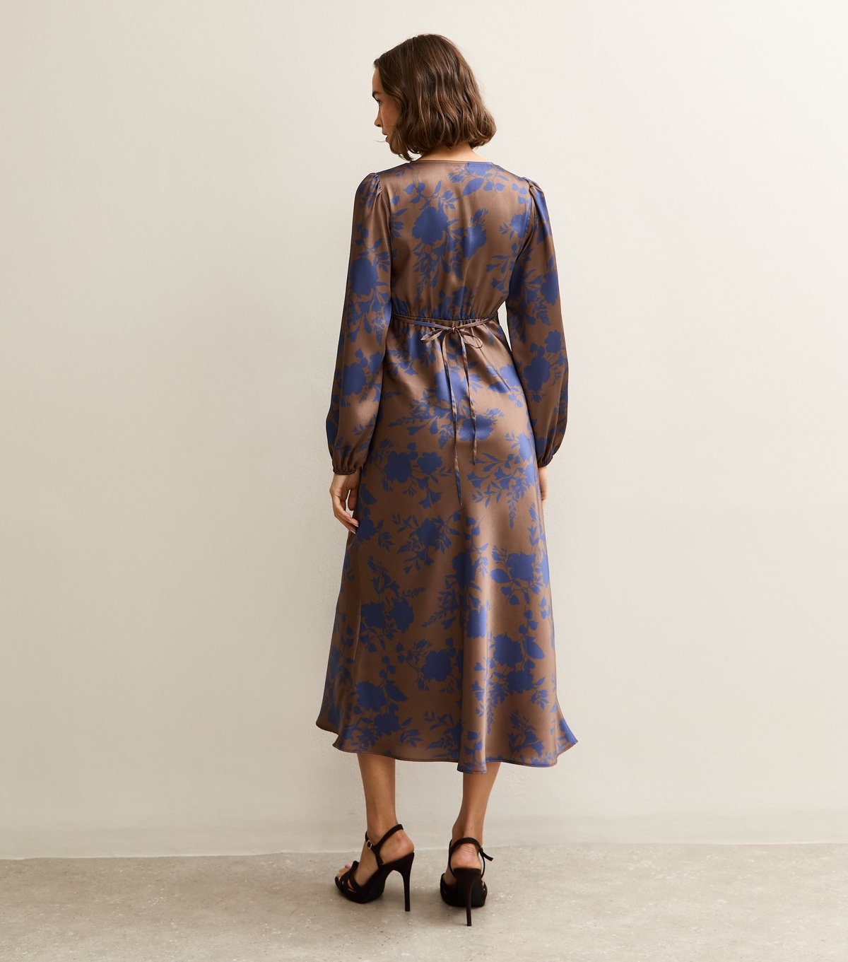 New Look Women's Brown Floral Satin Ruffled Midi Dress New Look - 4