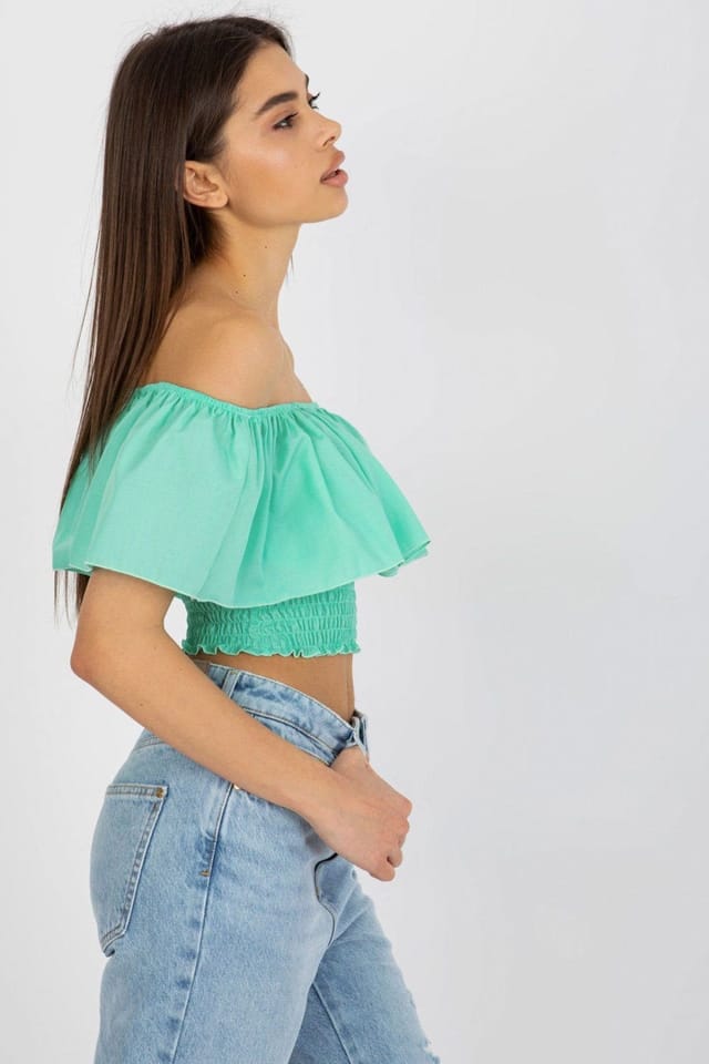 Love Lace Love Lace Women's Off Shoulder Ruffle Cotton Boho Blouse in Green - 2