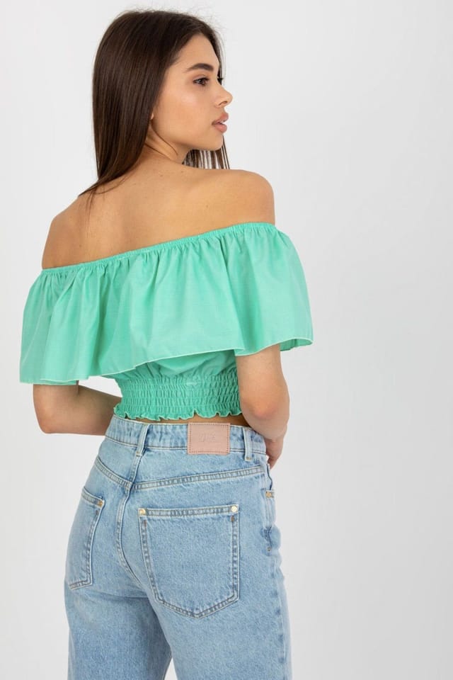 Love Lace Love Lace Women's Off Shoulder Ruffle Cotton Boho Blouse in Green - 3