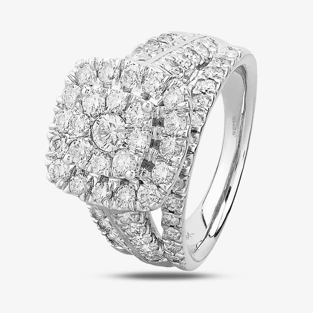 T.H.Baker T.H.Baker Women's 9ct White Gold 2.00ct Diamond Shouldered Cushion Cluster Ring in Silver