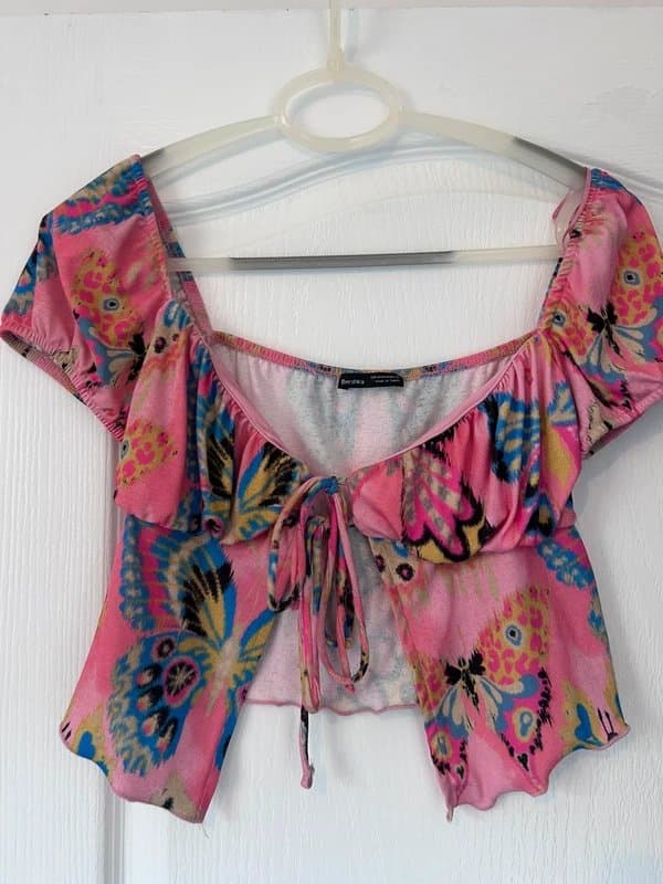 Bershka Butterfly print milk maid crop top