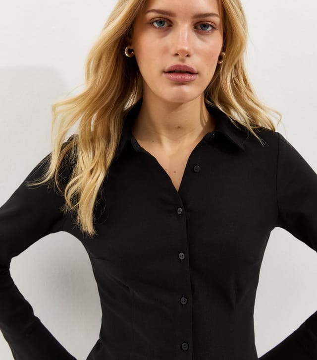 New Look Women's Black Fitted Long Sleeve Shirt New Look - 2