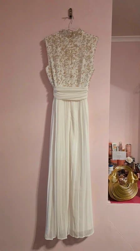 ASOS ASOS Pearl and Diamonte Embellished Chiffon Pleated Occasion Dress Size 12