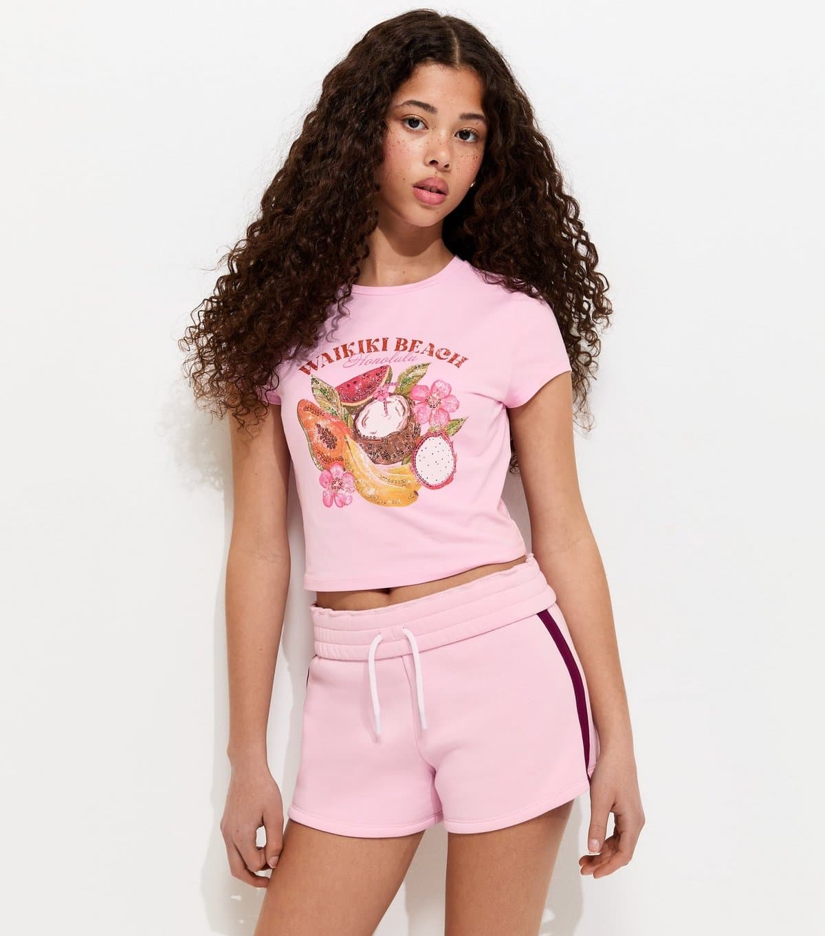 New Look New Look Girls' Pink Side Stripe Drawstring Shorts