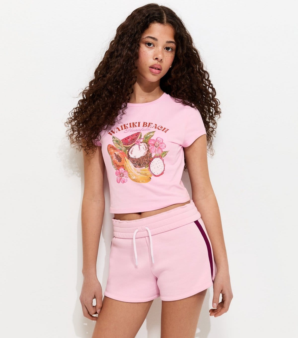 New Look Girls' Pink Side Stripe Drawstring Shorts New Look - 1