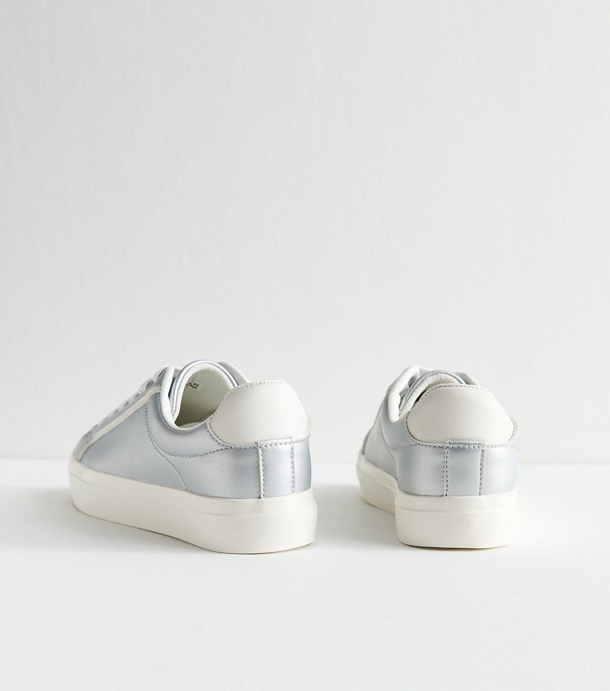 New Look Women's Silver Faux Leather Contrast Heel Tab Trainers Vegan New Look - 4
