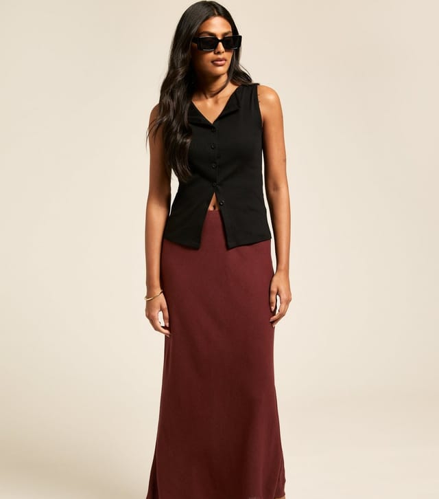 New Look Women's Dark Brown Linen Blend Bias Cut Midi Skirt New Look - 3