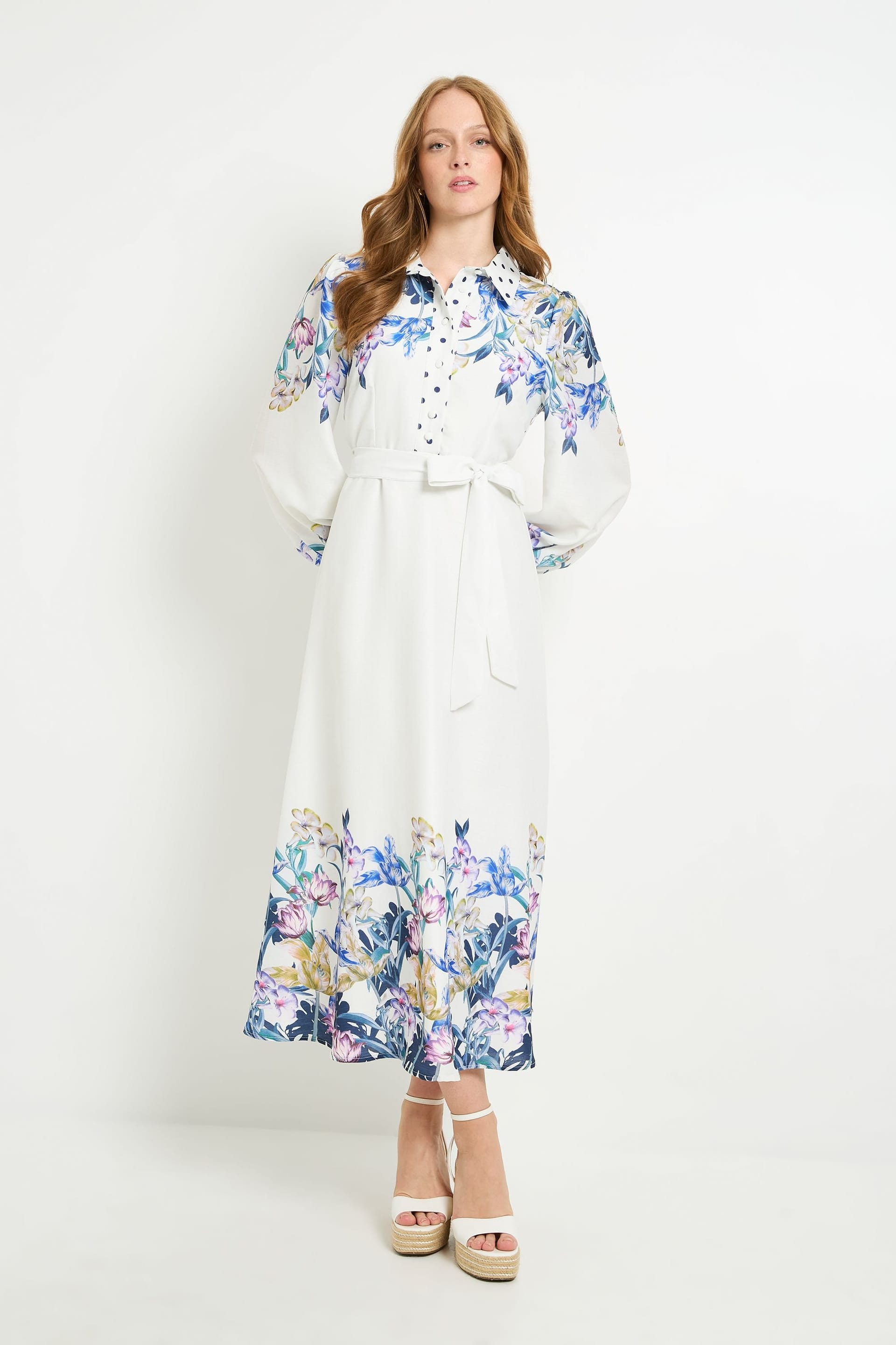 Wallis Ivory Floral Belted Midi Shirt Dress