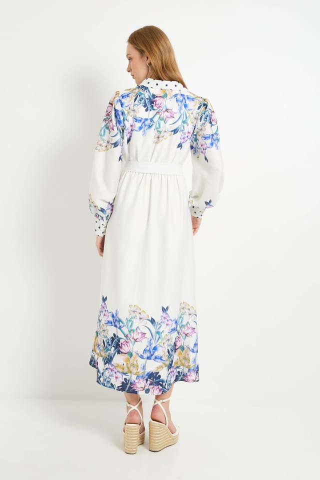 Wallis Wallis Women's Floral Belted Midi Shirt Dress in Ivory - 3