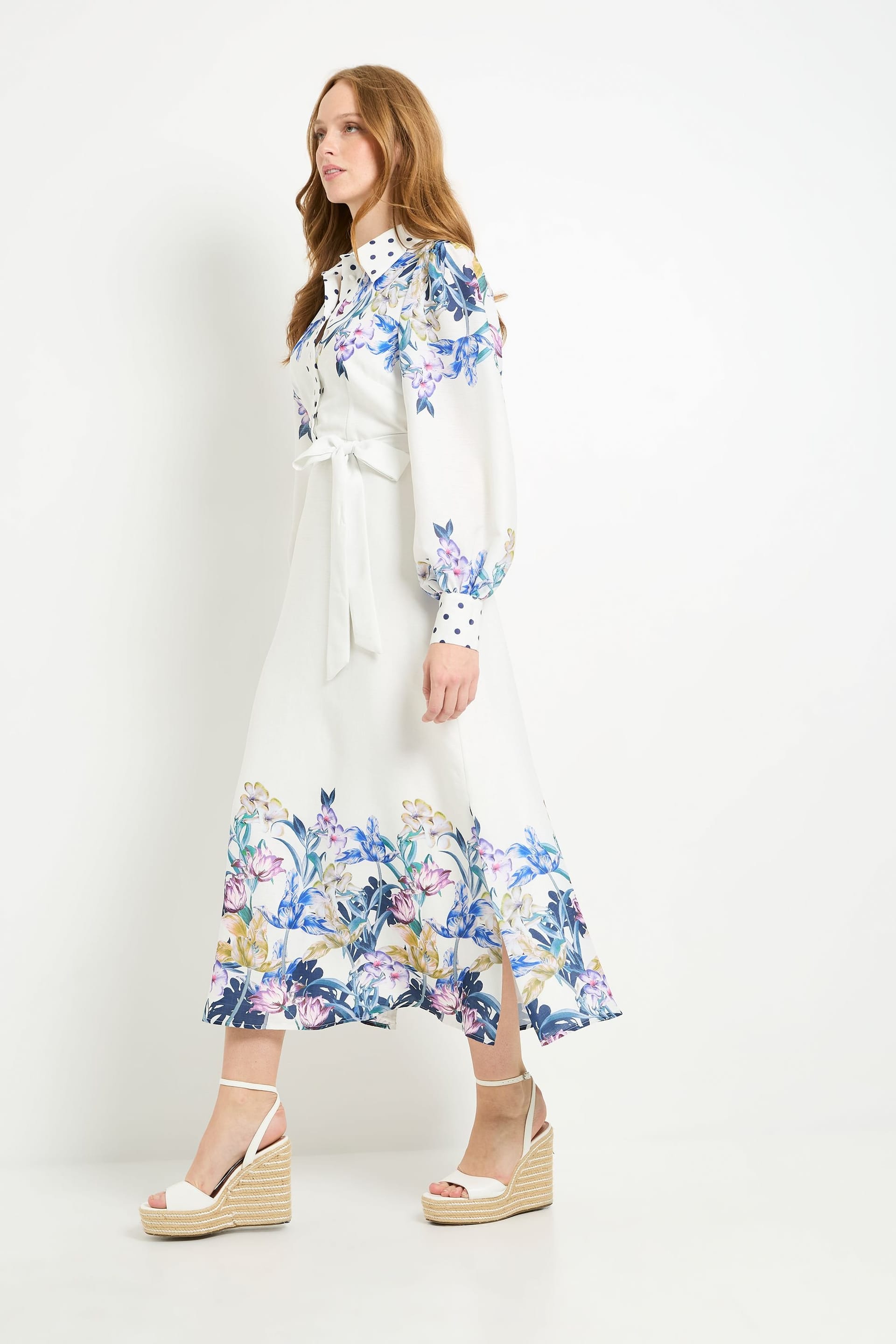 Wallis Wallis Women's Floral Belted Midi Shirt Dress in Ivory - 4
