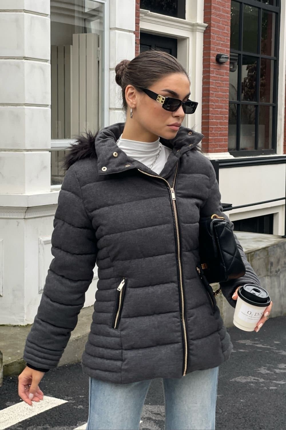 OUTTA BOX OUTTA BOX Dark Grey Hooded Padded Coat for Women