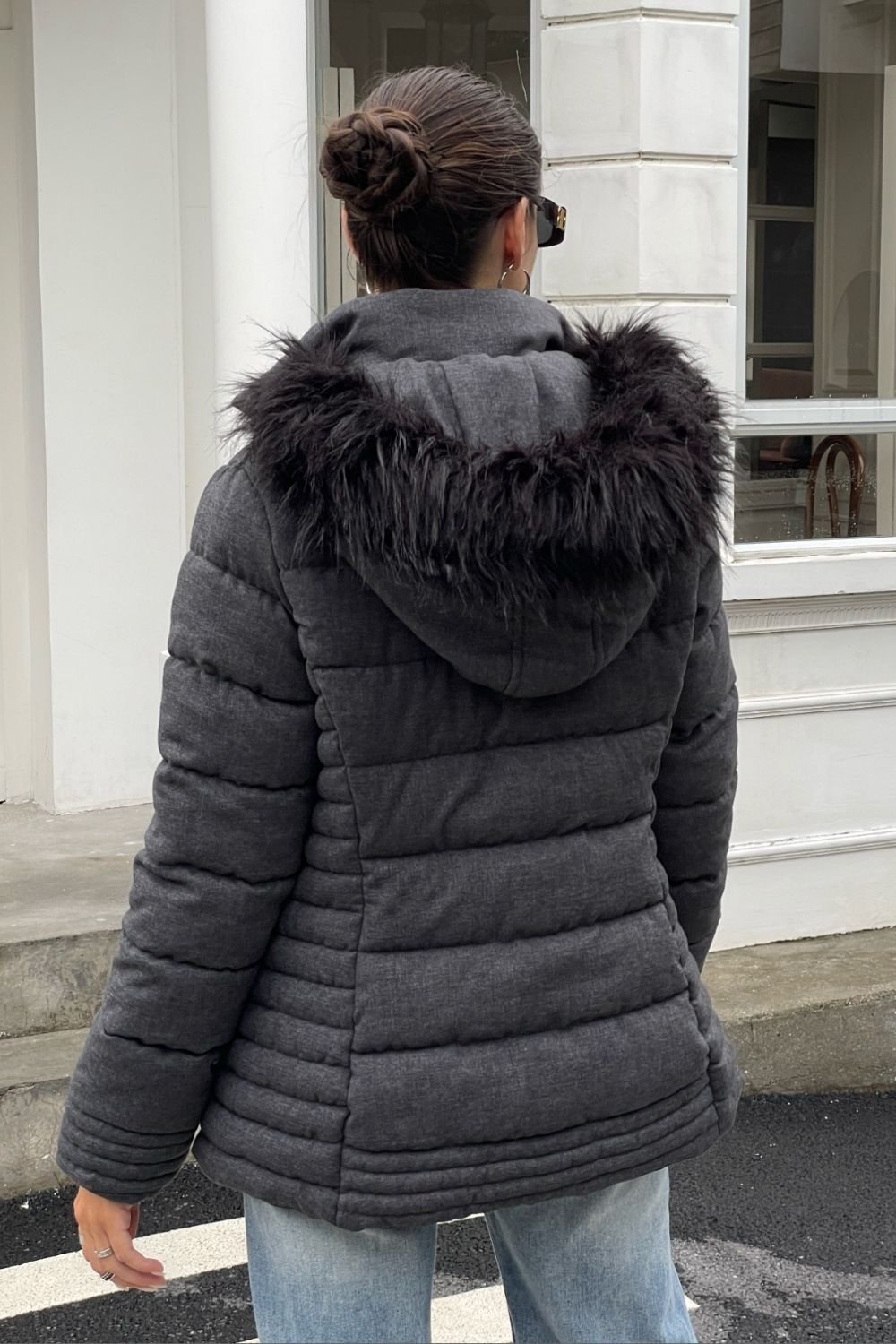 OUTTA BOX OUTTA BOX Women's Women's Hooded Padded Coat - Mid Length Winter Warm Jacket in Dark Grey - 4