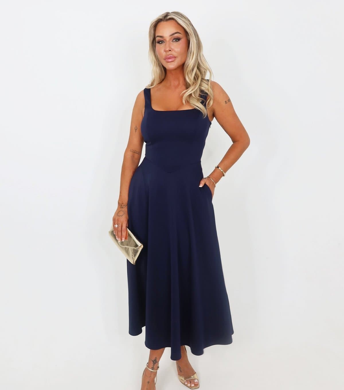 AX Paris Women's Navy Square A-Line Midi Dress AX Paris New Look