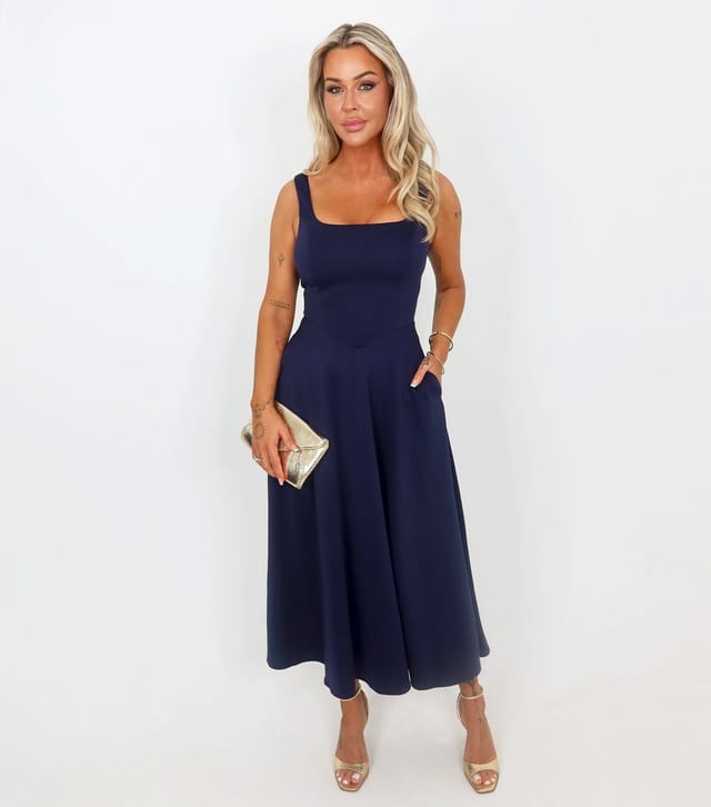 AX Paris Women's Navy Square A-Line Midi Dress AX Paris New Look - 2