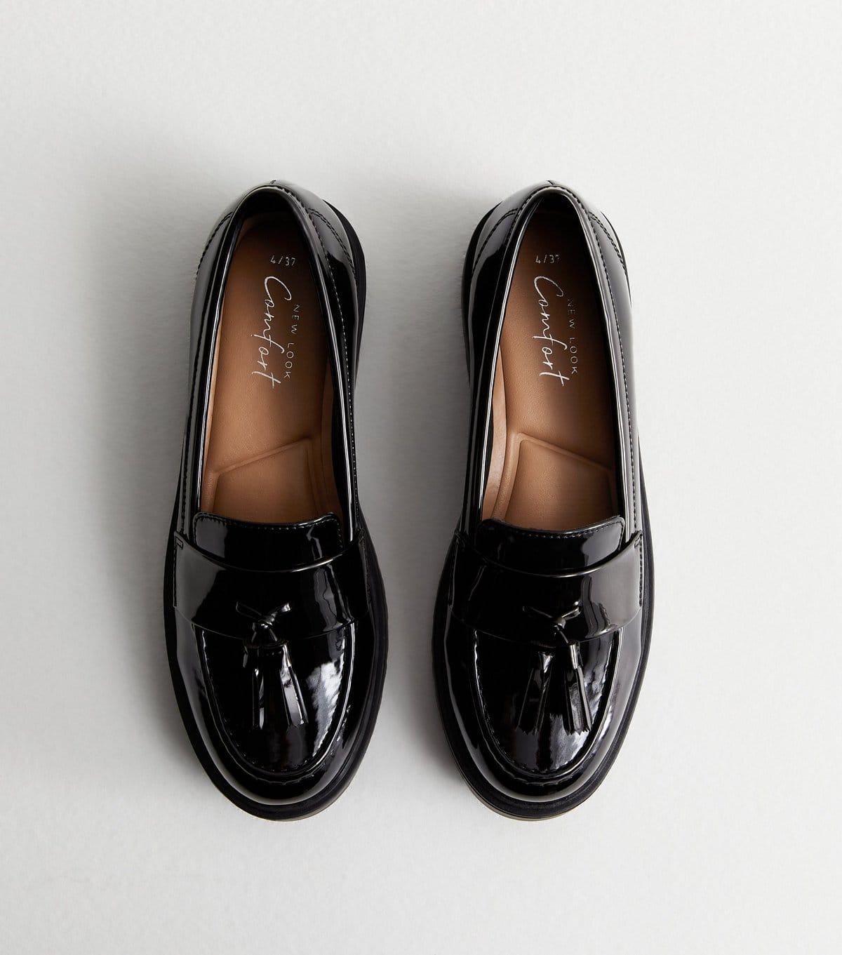 New Look Women's Black Patent Tassel Trim Chunky Loafers School New Look - 4