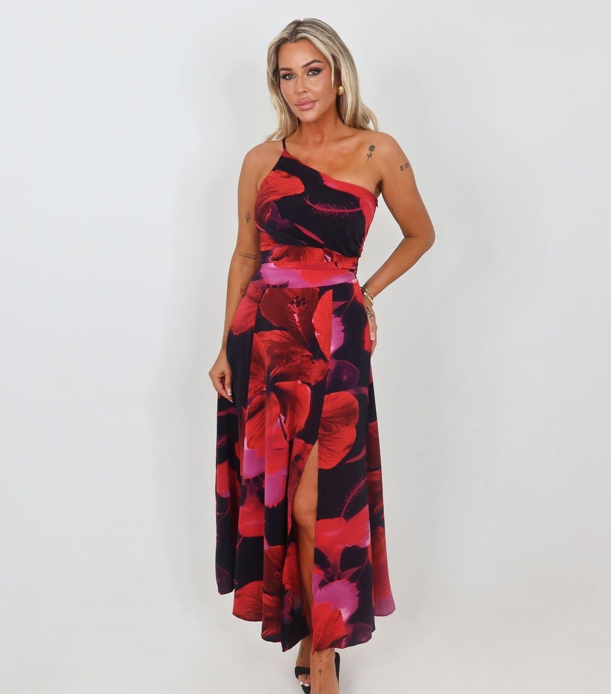 AX Paris Women's Red Floral One Shoulder Midi Dress AX Paris New Look