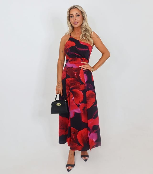 AX Paris Women's Red Floral One Shoulder Midi Dress AX Paris New Look - 3