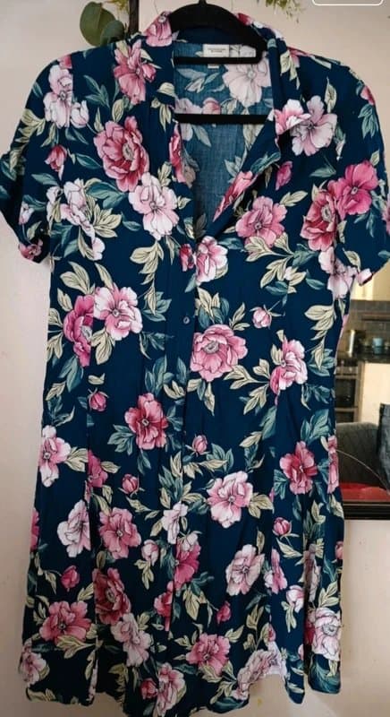 Jaqueline de Yong Jacqueline De Yong Pink Floral Midi Dress UK 14 Cottagecore Romantic Spring Summer Button Front