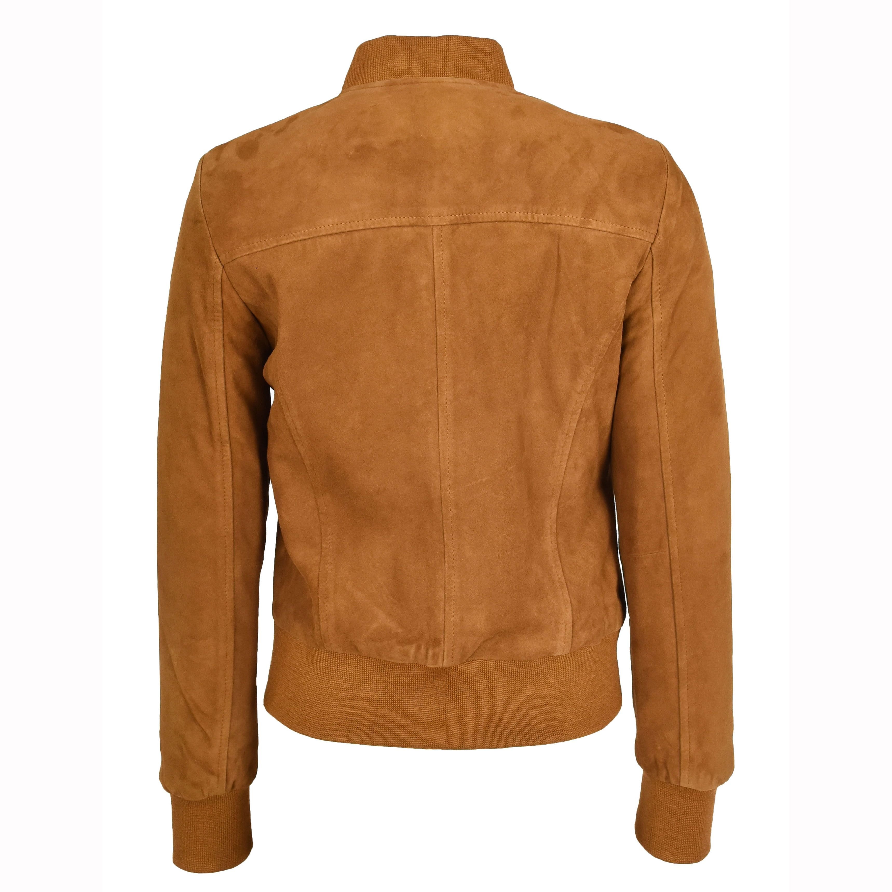 House of Leather House of Leather Women's Goat Suede Bomber Jacket Faye Cognac 18 in Tan - 2
