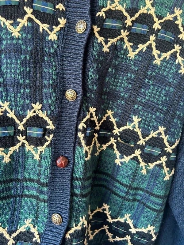 Vintage Vintage Christopher & Banks Hand Embroidered Tartan Cardigan Cottagecore M/L