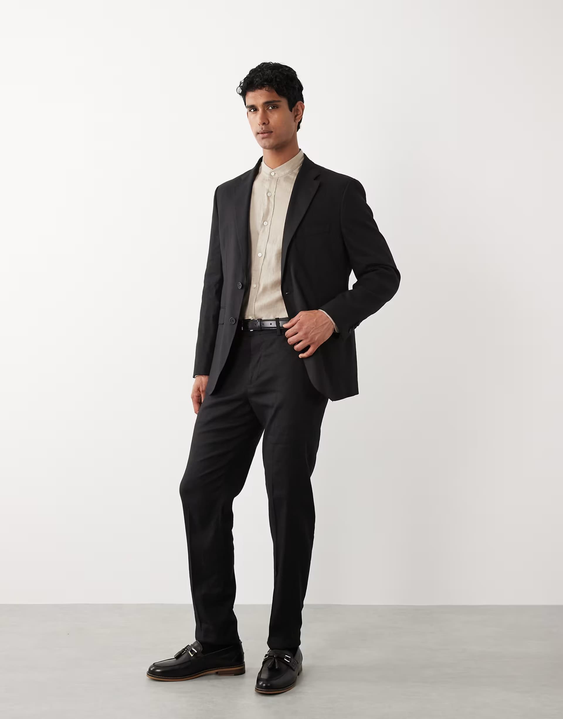 ASOS Mango Amalfi linen mix suit co-ord in black