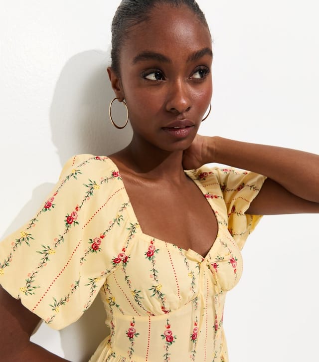New Look Women's Yellow Rose Print Milkmaid Mini Dress New Look - 2