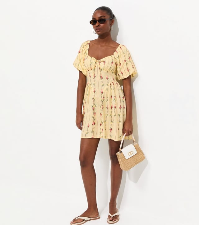 New Look Women's Yellow Rose Print Milkmaid Mini Dress New Look - 3