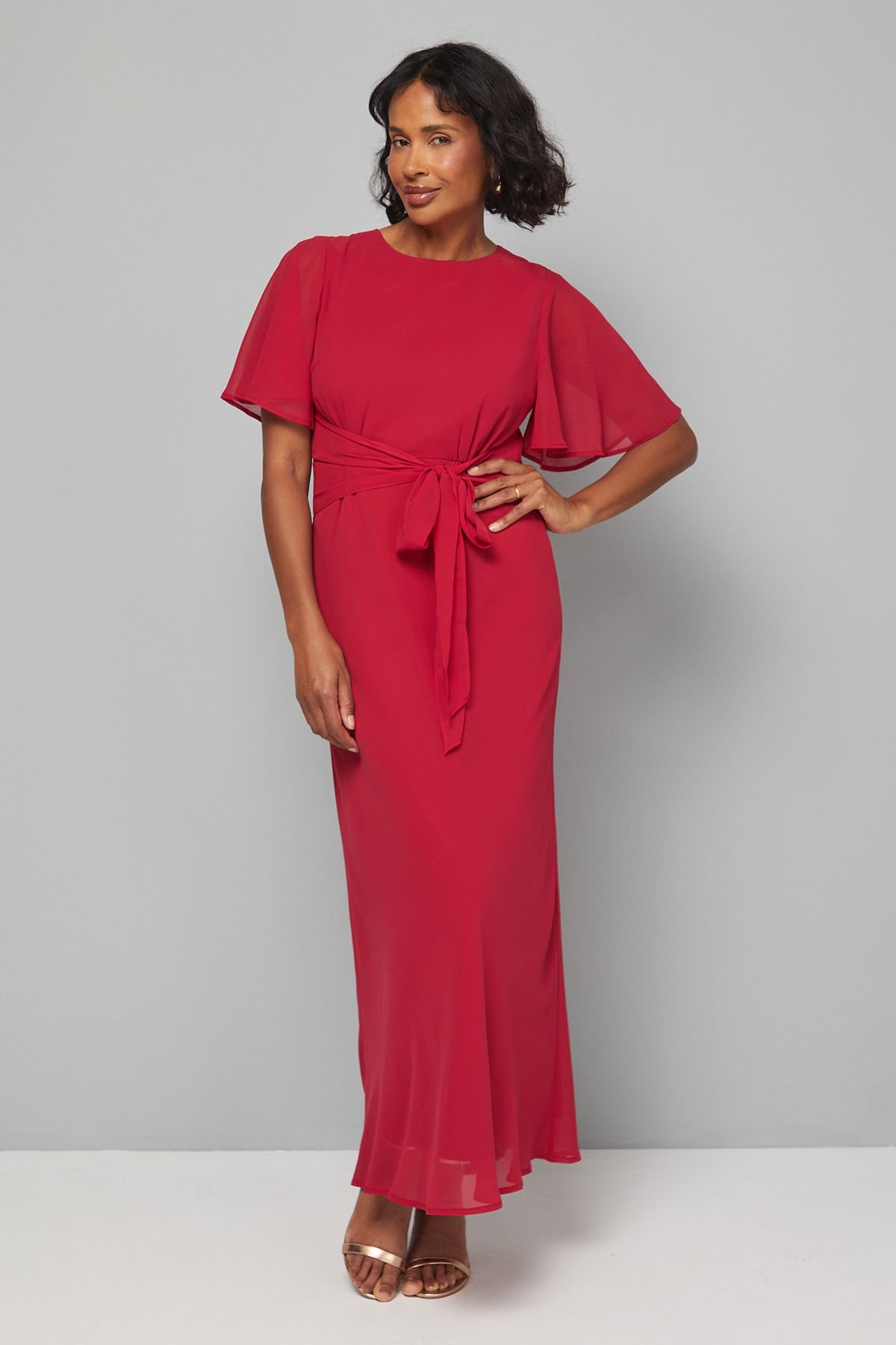 Wallis Wallis Women's Bias Cut Belted Maxi Dress in Red - 2