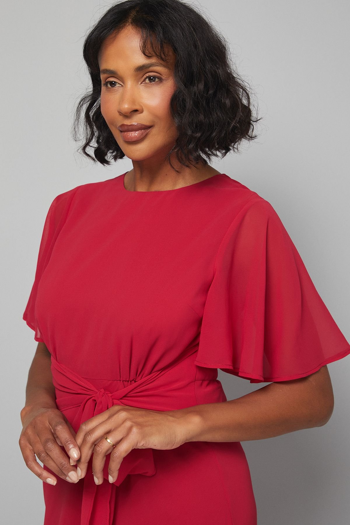 Wallis Wallis Women's Bias Cut Belted Maxi Dress in Red - 4