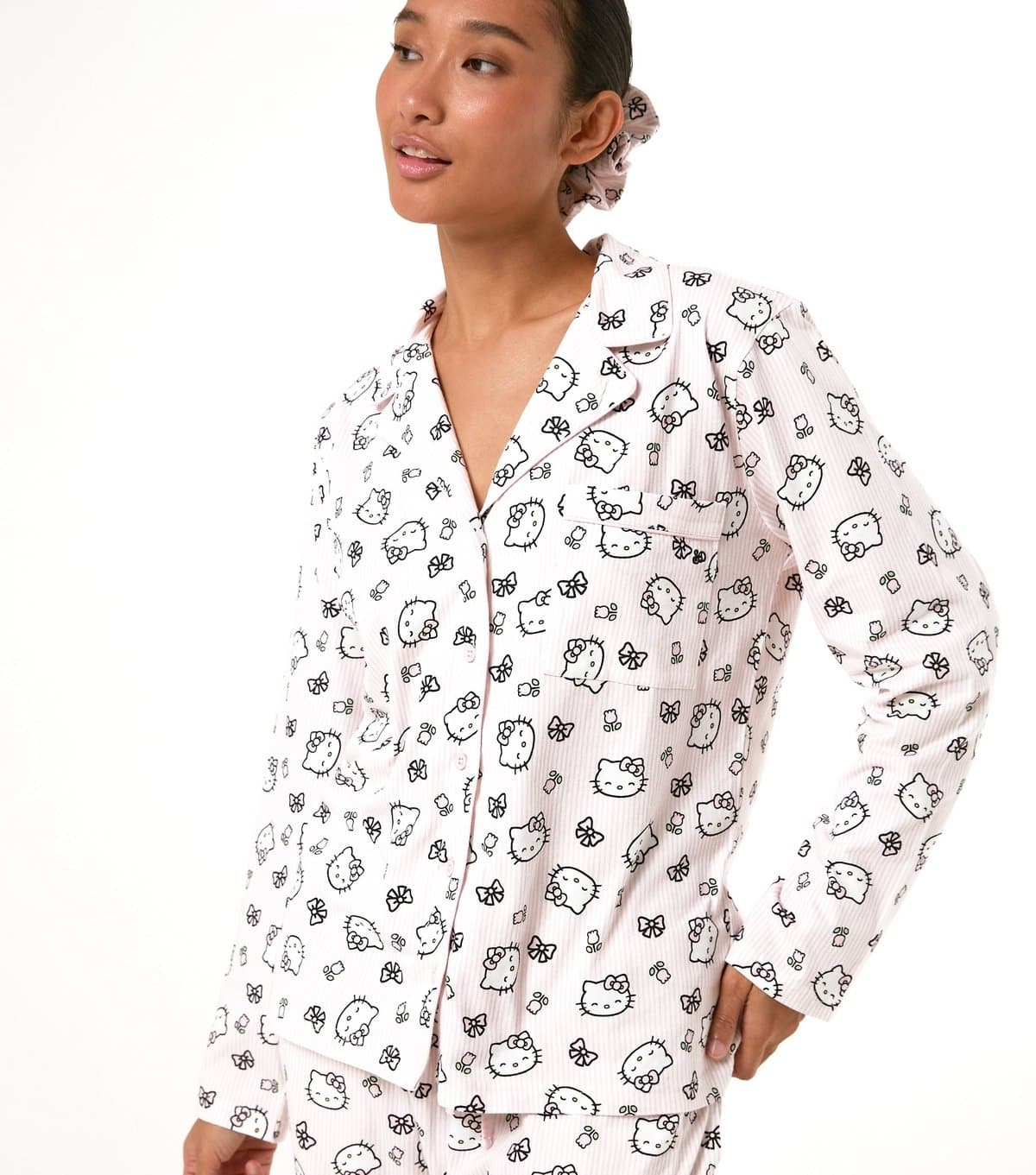 Skinnydip Women's White Cotton Hello Kitty Print Shirt and Trousers Pyjama Set With Scrunchie Skinnydip New Look
