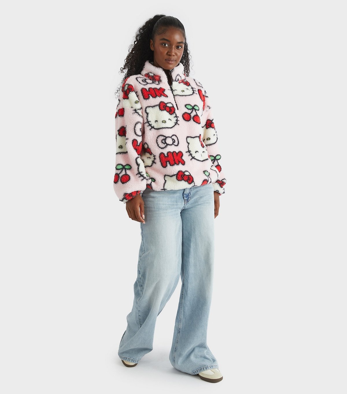 Skinnydip Women's Pink Hello Kitty Cherry Pattern Longline Fleece Skinnydip New Look - 2