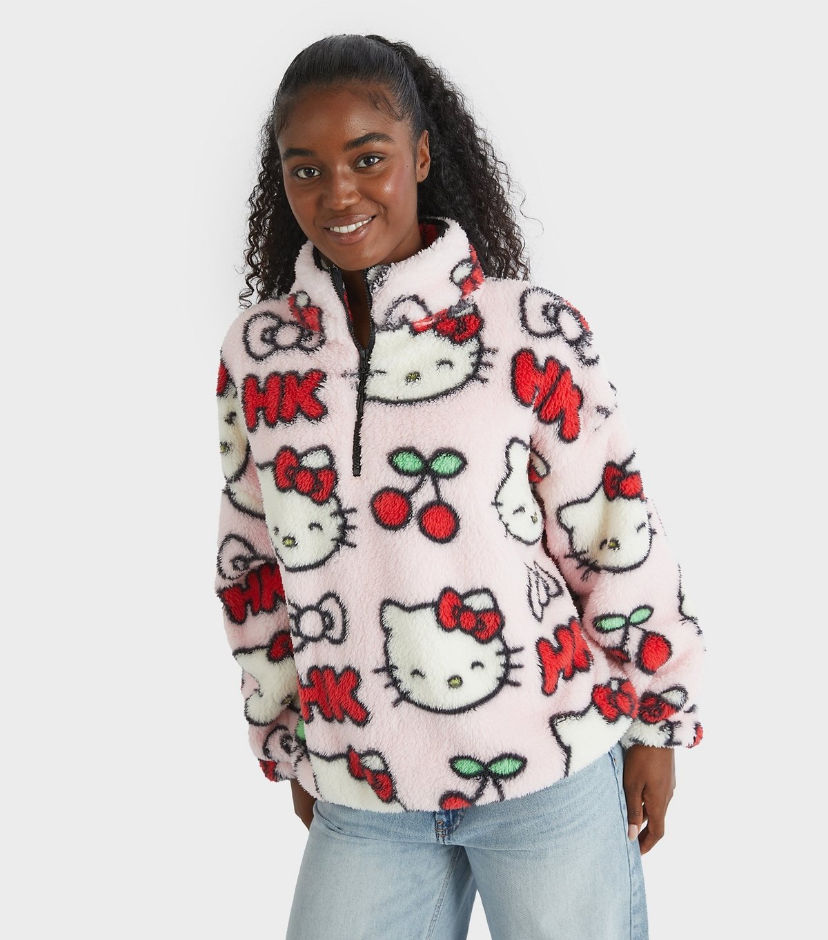Skinnydip Women's Pink Hello Kitty Cherry Pattern Longline Fleece Skinnydip New Look - 3