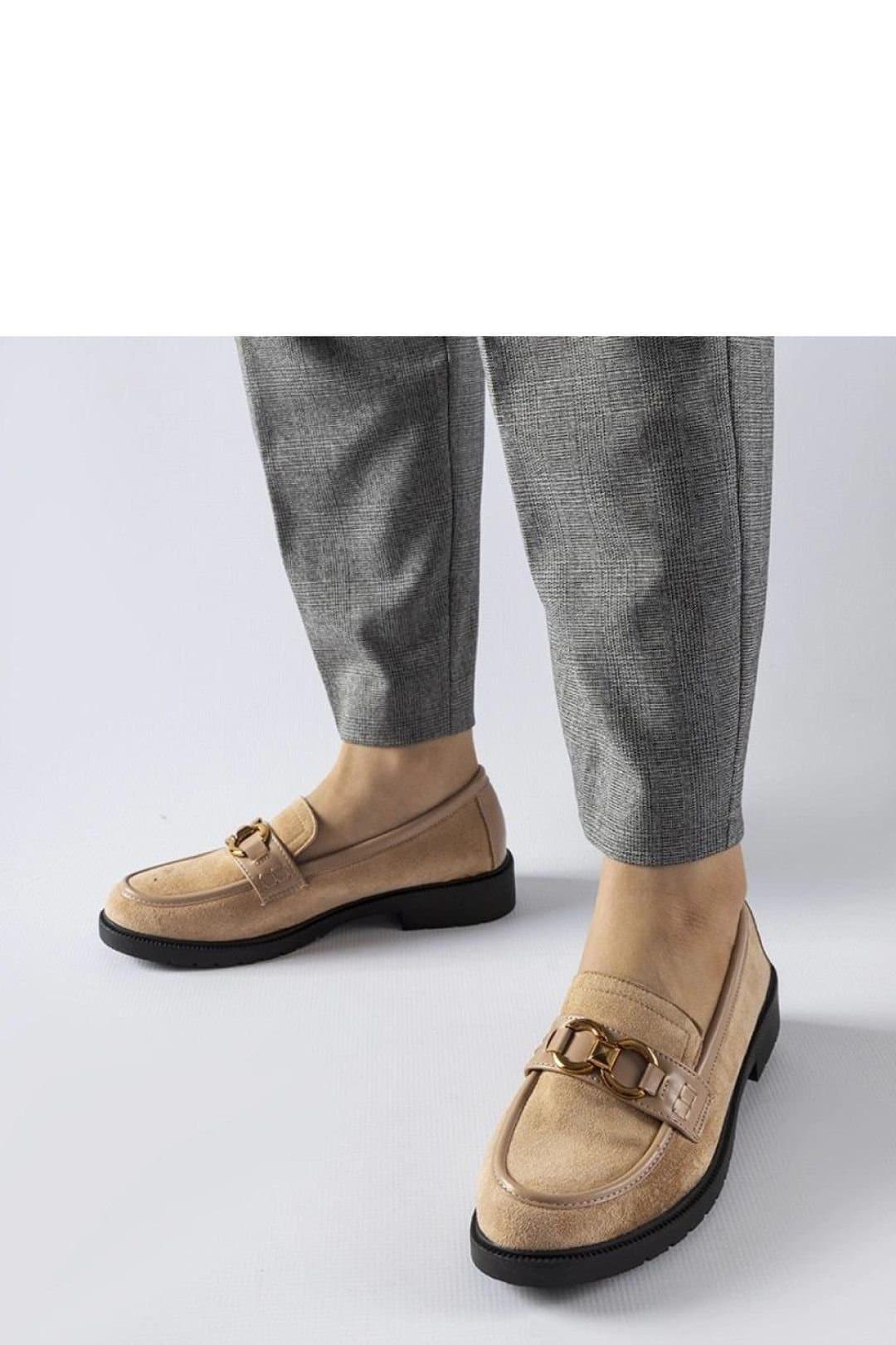Love Lace Love Lace Women's Seggiano Suede Buckle Moccasins Slip On with Black Rubber Sole in Beige