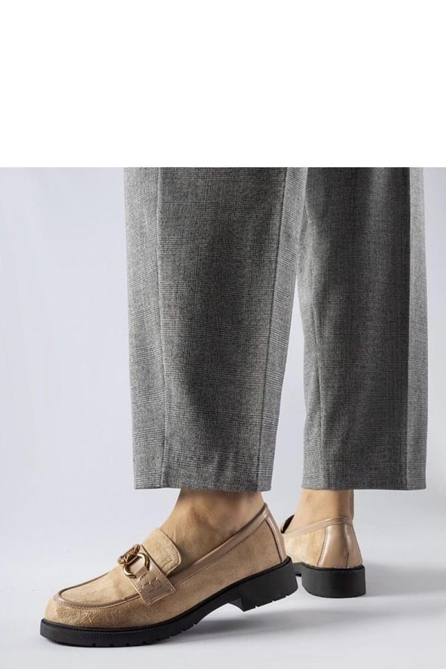 Love Lace Love Lace Women's Seggiano Suede Buckle Moccasins Slip On with Black Rubber Sole in Beige - 2