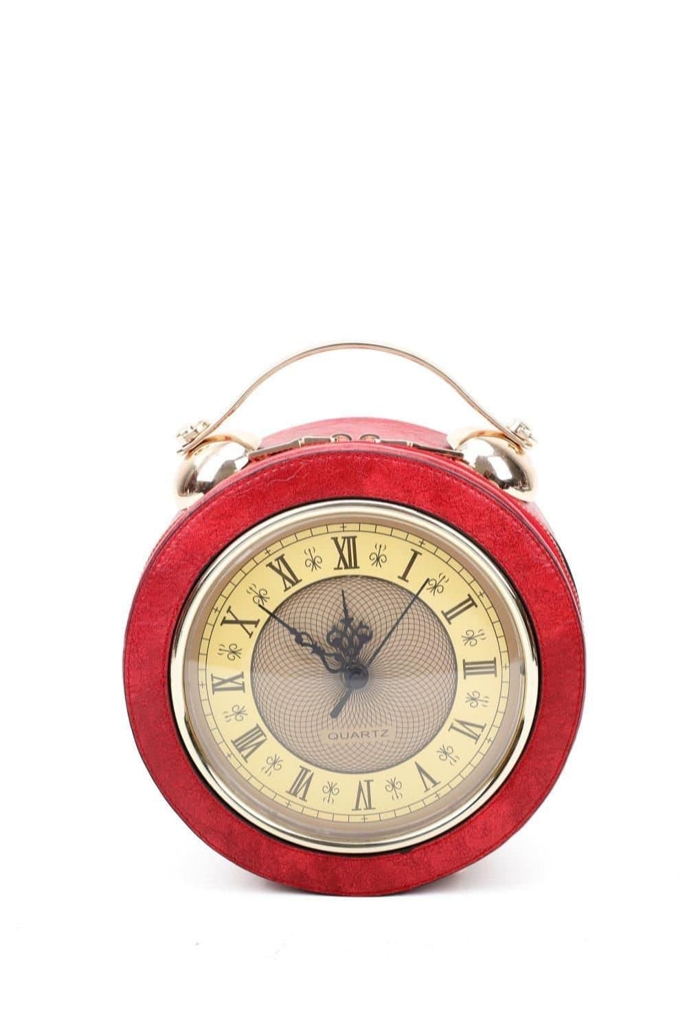Fontanella Fashion Fontanella Fashion Women's Clock Shaped Gothic Unique Design Handbag in Red