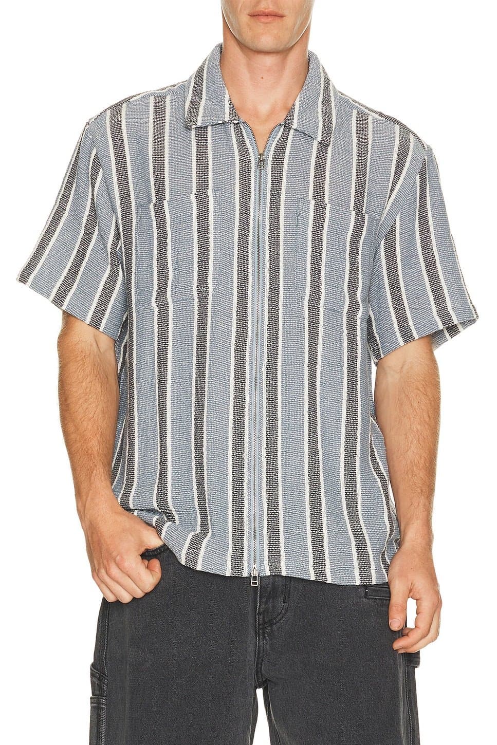 revolve The Dexter Textured Stripe Short Sleeve Shirt