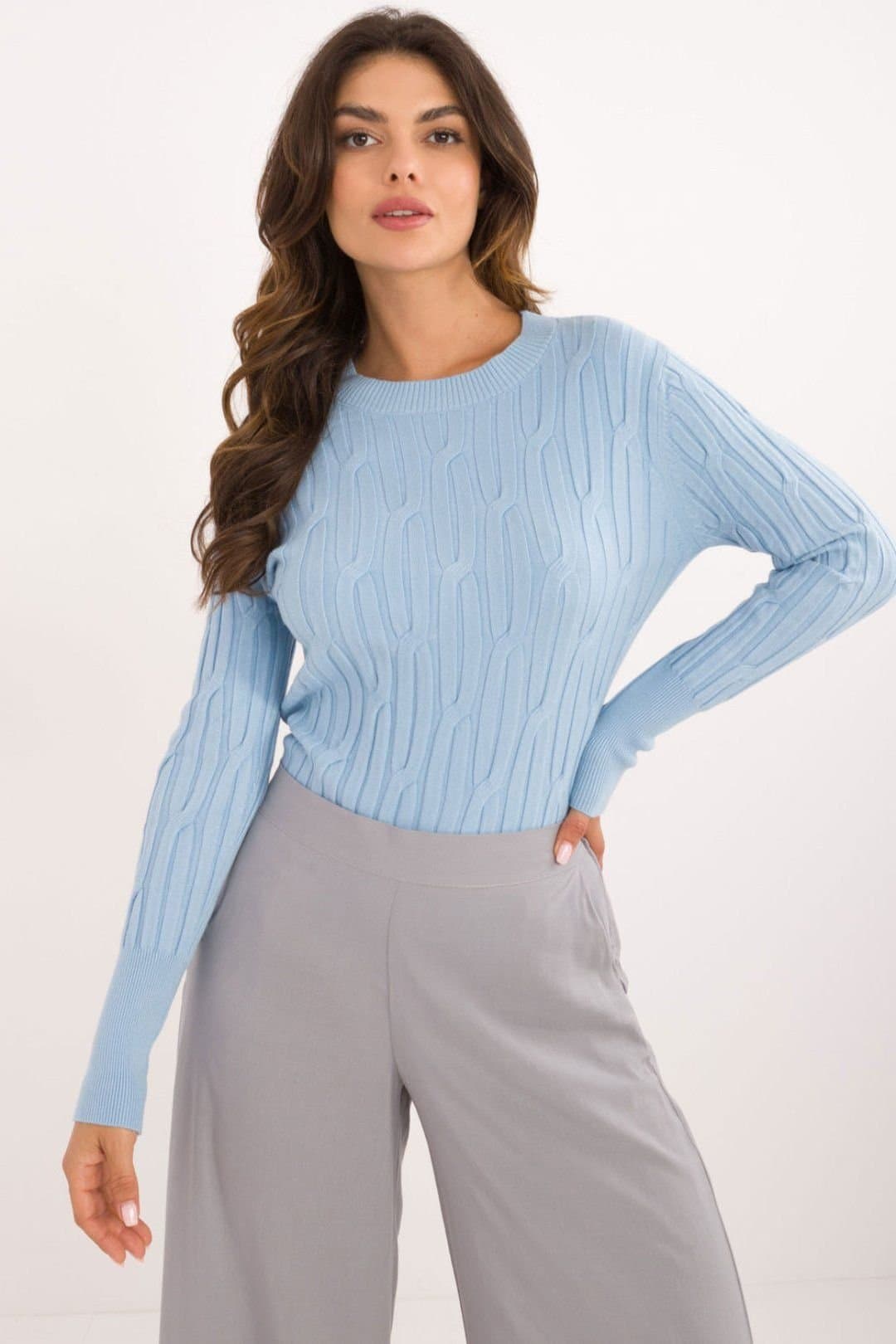 Love Lace Love Lace Women's Textured Viscose Blend Long Sleeve Sweater in Blue
