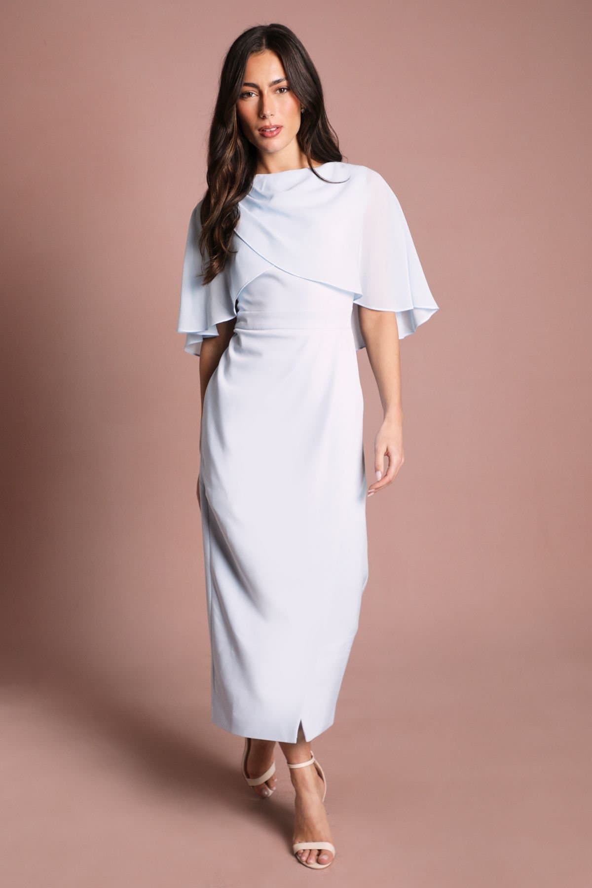 Coast Coast Women's Chiffon Cape Pencil Dress in Pale Blue
