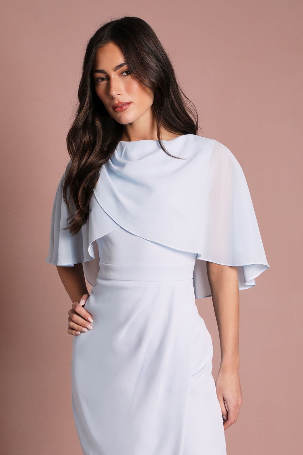 Coast Coast Women's Chiffon Cape Pencil Dress in Pale Blue - 4