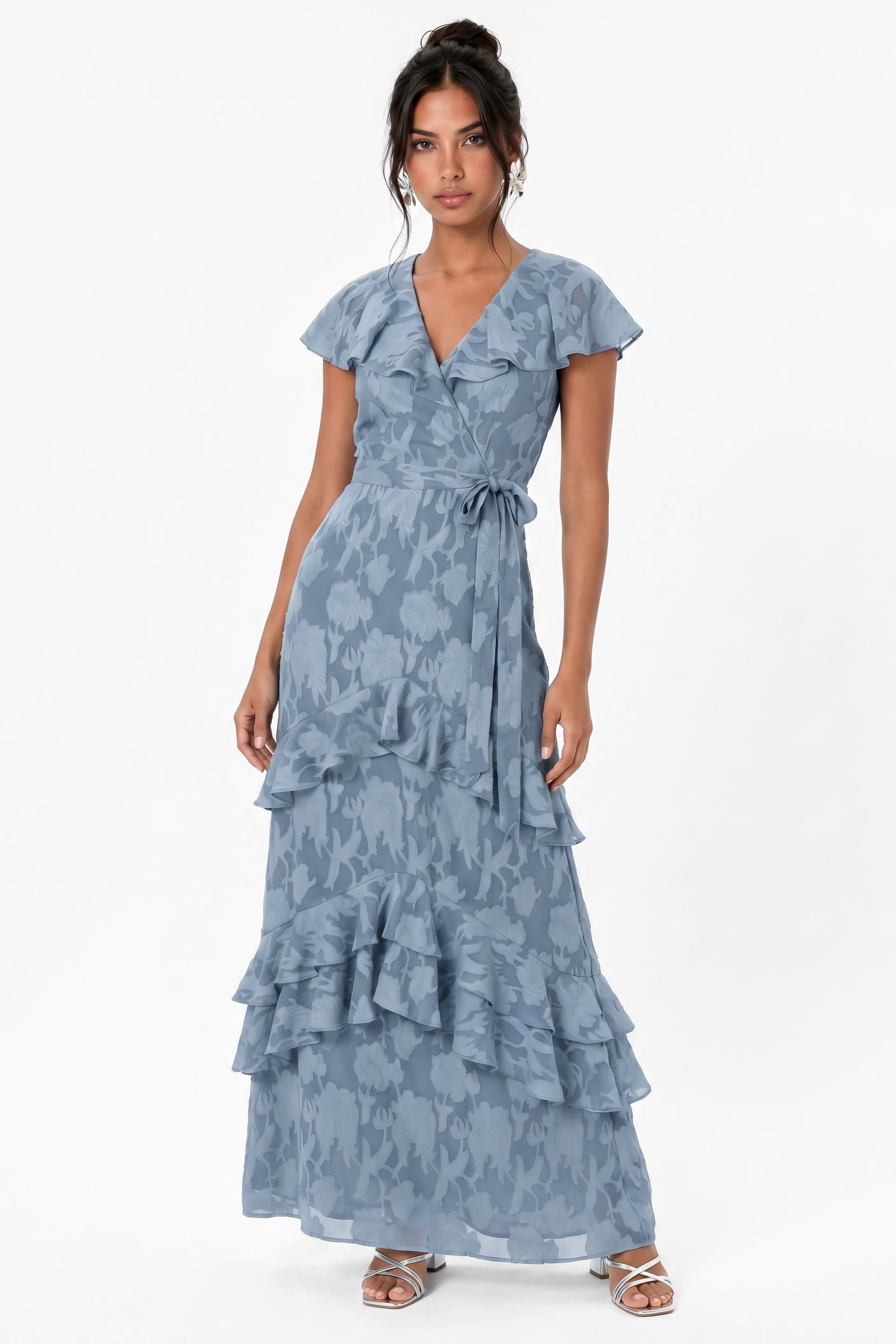 Anaya with Love Anaya with Love Women's Floral Burnout Cape Detail Maxi Dress in Blue