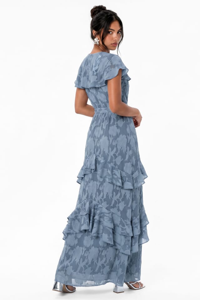 Anaya with Love Anaya with Love Women's Floral Burnout Cape Detail Maxi Dress in Blue - 2