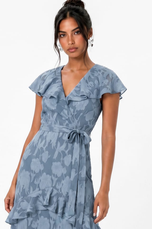 Anaya with Love Anaya with Love Women's Floral Burnout Cape Detail Maxi Dress in Blue - 3