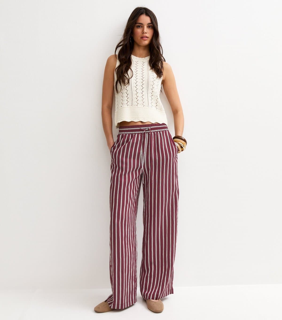New Look Women's Red Striped Wide Leg Trousers New Look