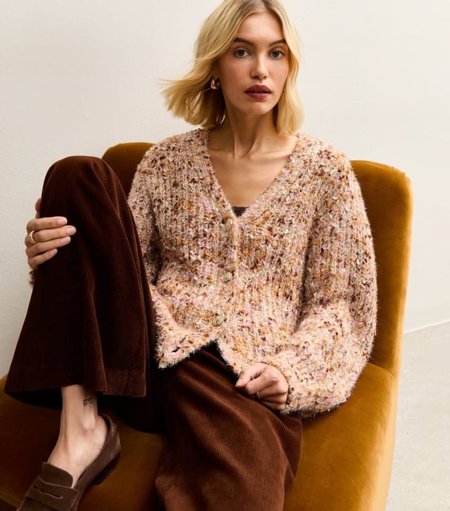 New Look Women's Light Pink Shimmer Thread Ribbed Knit Cardigan New Look - 3