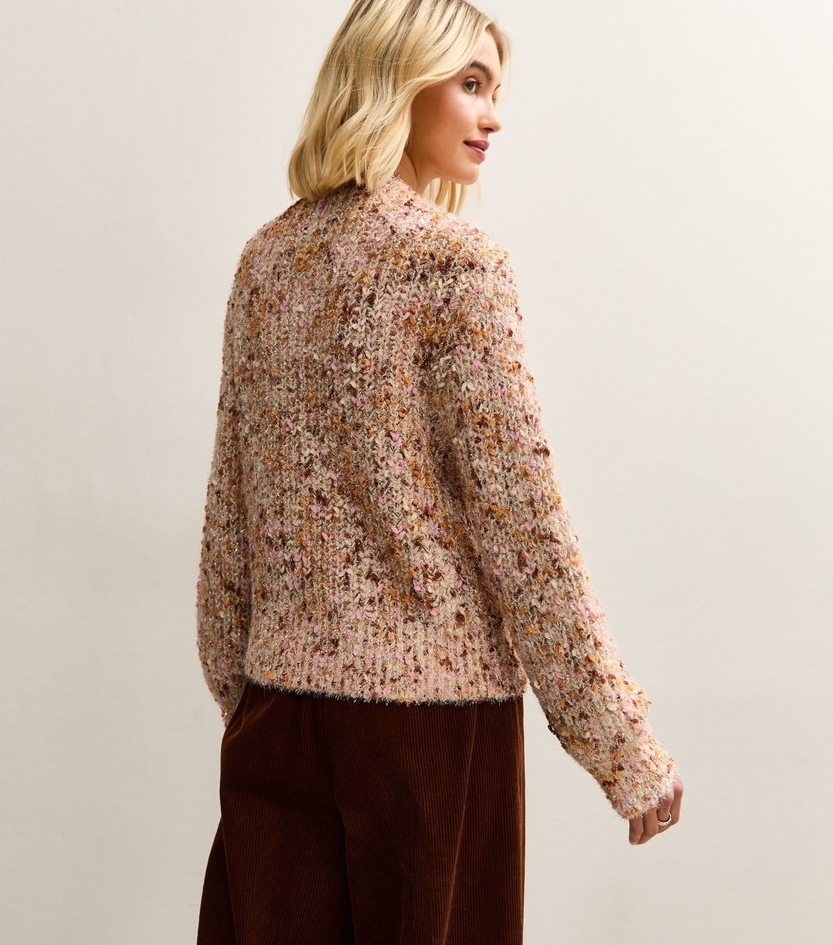 New Look Women's Light Pink Shimmer Thread Ribbed Knit Cardigan New Look - 4