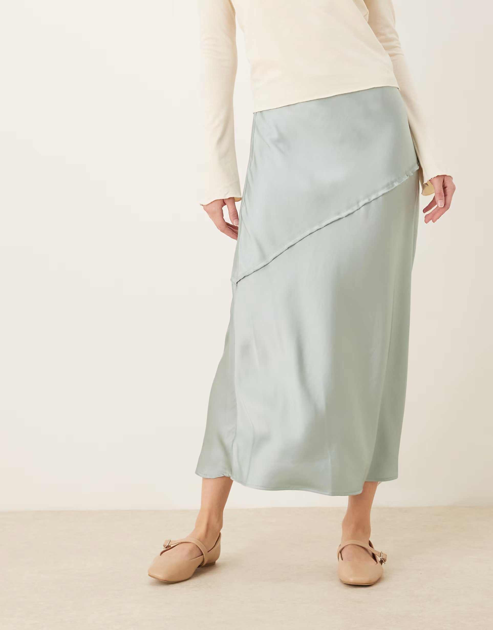 ASOS AWARE satin maxi skirt with drop waist in pale blue - 1