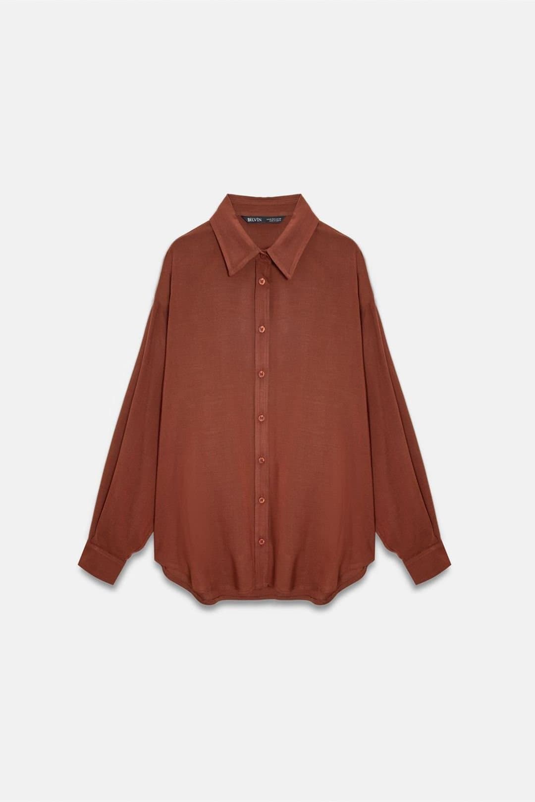 Dilvin Dilvin Women's Oversized Crepe Button Shirt in Terracotta