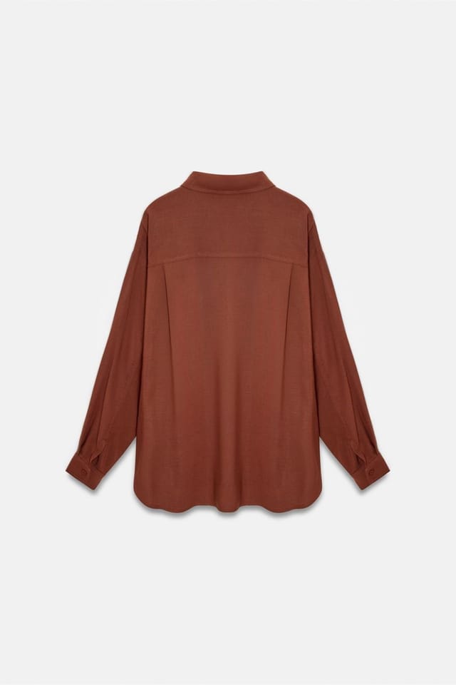 Dilvin Dilvin Women's Oversized Crepe Button Shirt in Terracotta - 2